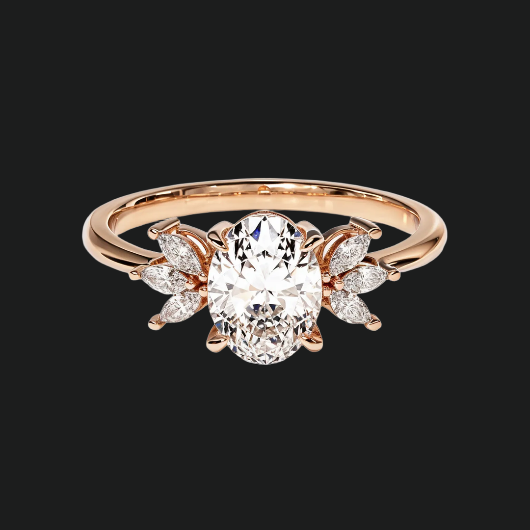 Ovale bloemencluster verlovingsring met diamanten accenten