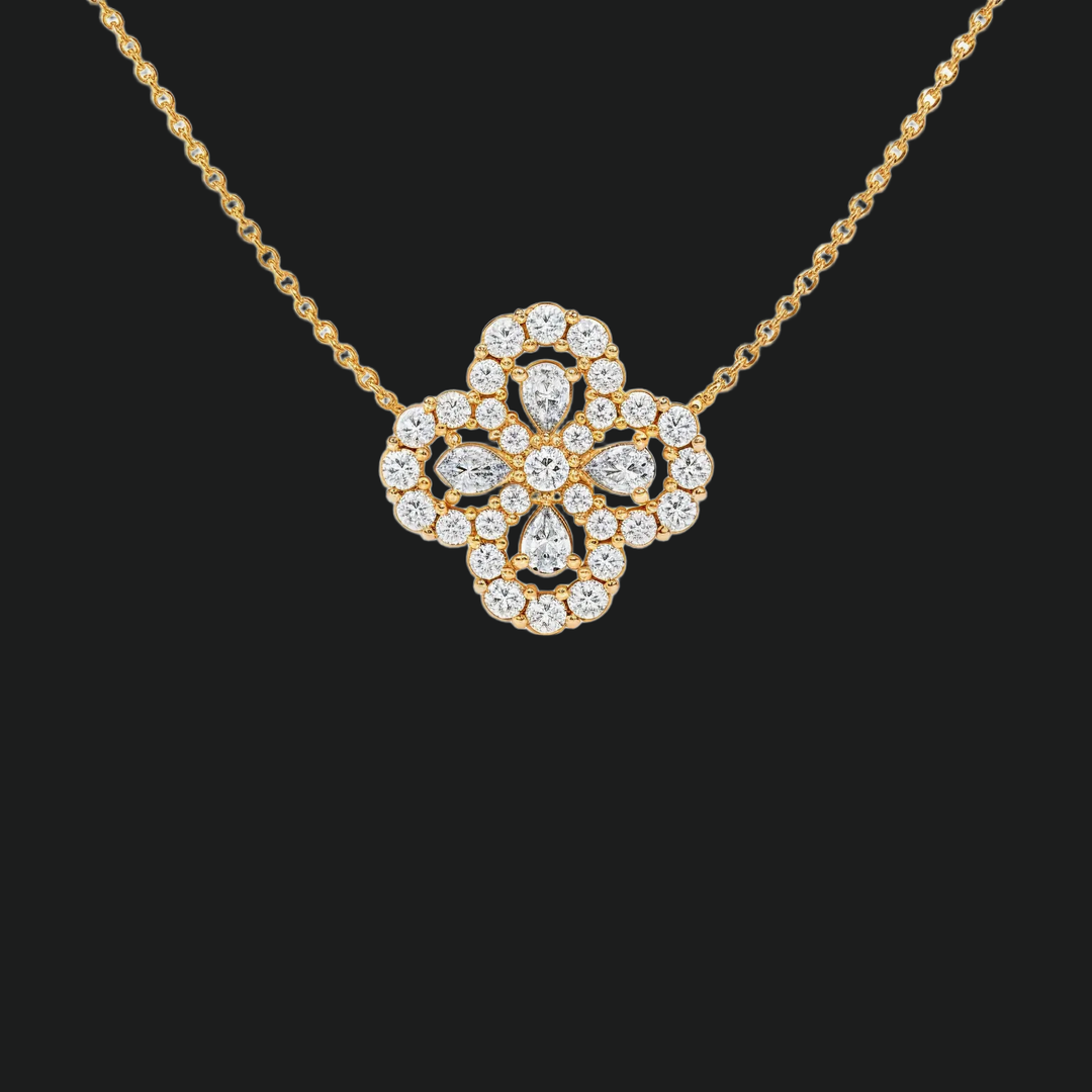 Floral Cluster Diamond Pendant Necklace - 9kt White Gold with Lab-Grown Diamond