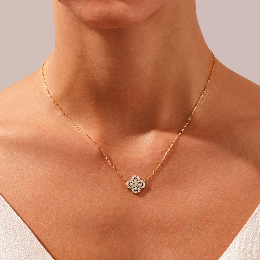 Floral Cluster Diamond Pendant Necklace