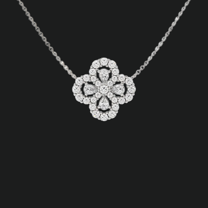 Floral Cluster Diamond Pendant Necklace