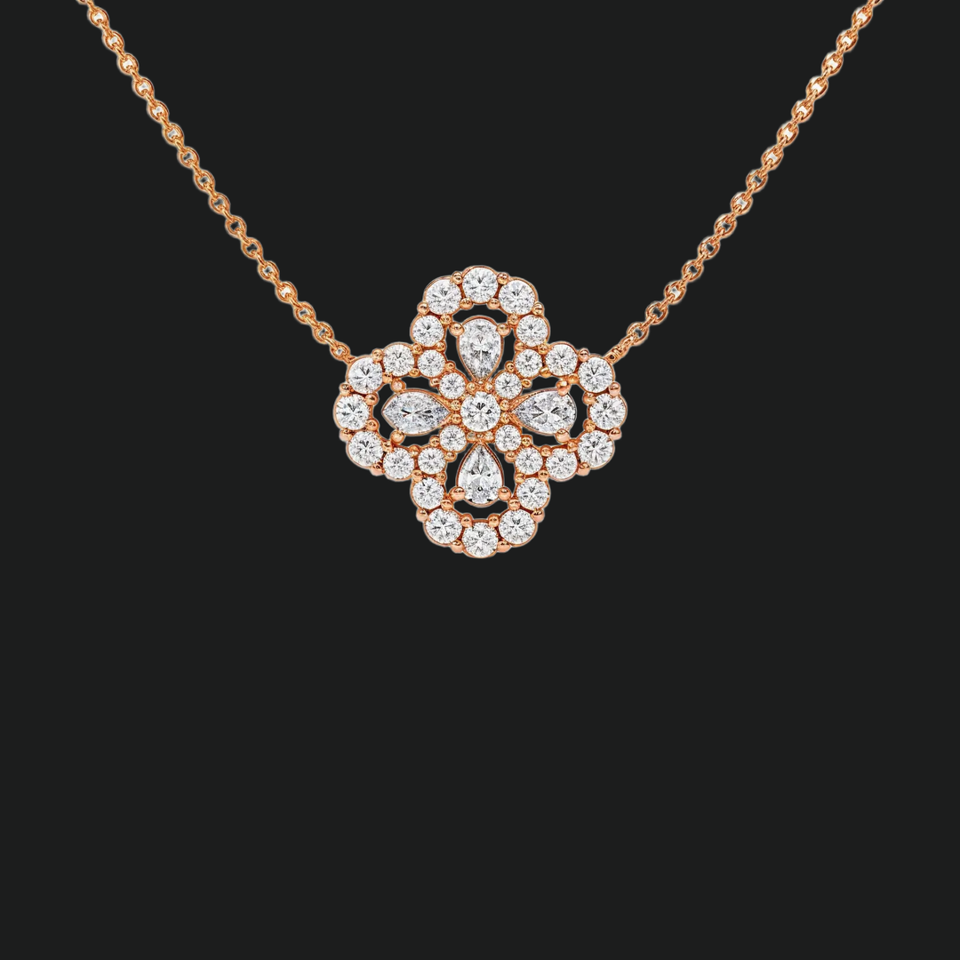 Floral Cluster Diamond Pendant Necklace