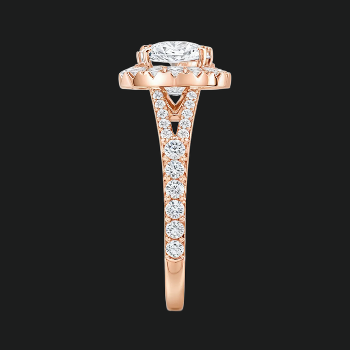 Kussen gesneden halo split schacht verlovingsring met diamantaccenten
