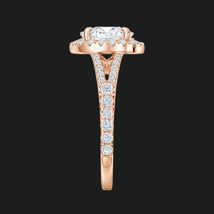 Anello di fidanzamento gambo a traina ovale con accenti di diamante