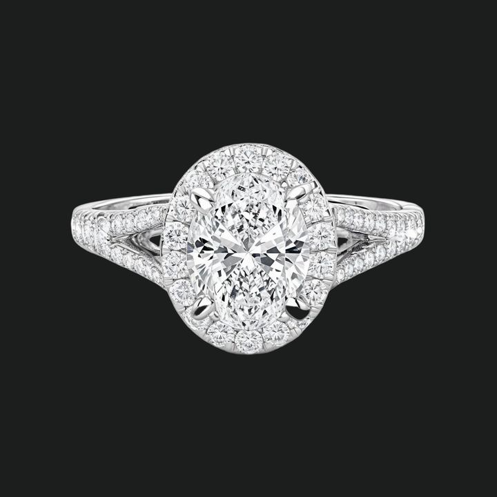 Anello di fidanzamento gambo a traina ovale con accenti di diamante