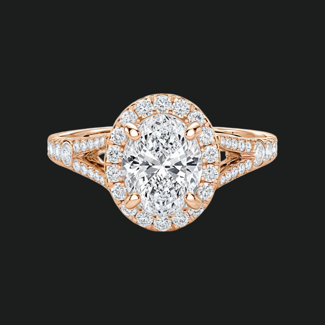 Anello di fidanzamento gambo a traina ovale con accenti di diamante