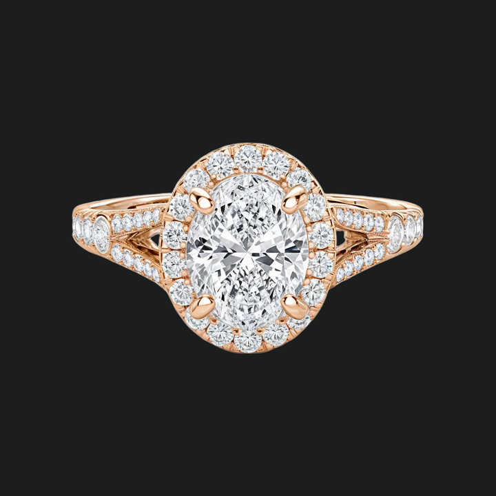 Anello di fidanzamento gambo a traina ovale con accenti di diamante