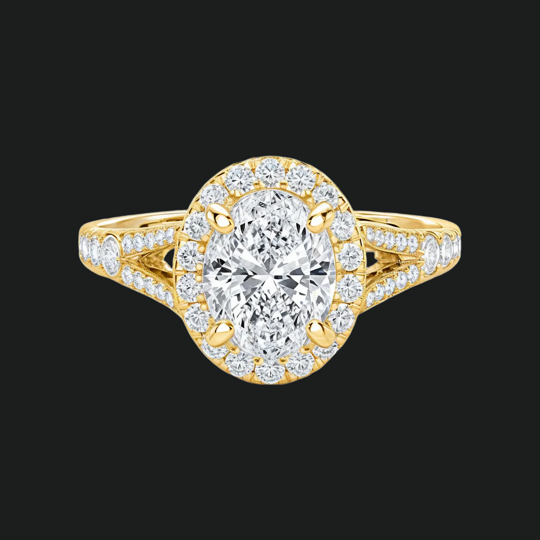 Anello di fidanzamento gambo a traina ovale con accenti di diamante