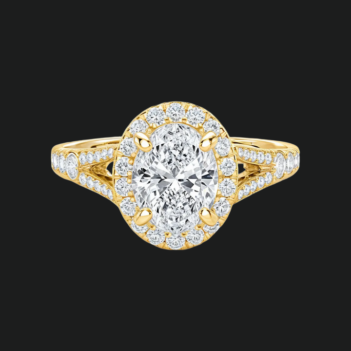 Anello di fidanzamento gambo a traina ovale con accenti di diamante
