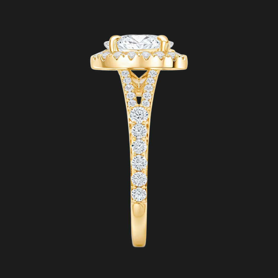 Anello di fidanzamento gambo a traina ovale con accenti di diamante