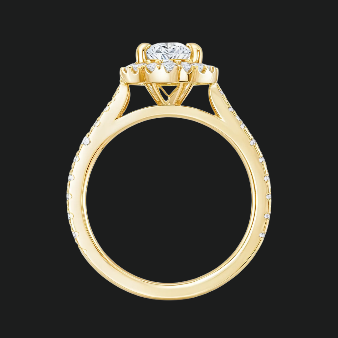 Anello di fidanzamento gambo a traina ovale con accenti di diamante