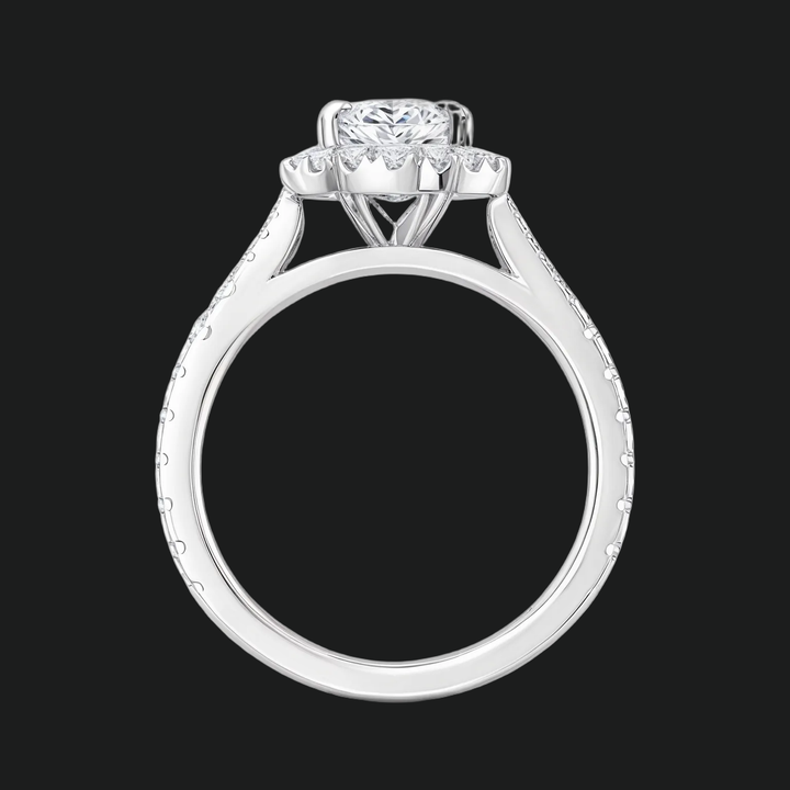 Anello di fidanzamento gambo a traina ovale con accenti di diamante