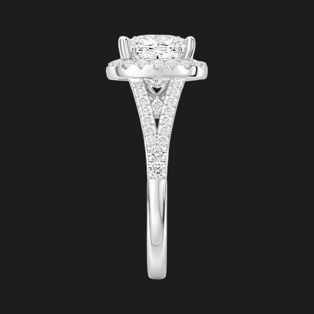 Prinses gesneden halo split schacht verlovingsring met diamantaccenten