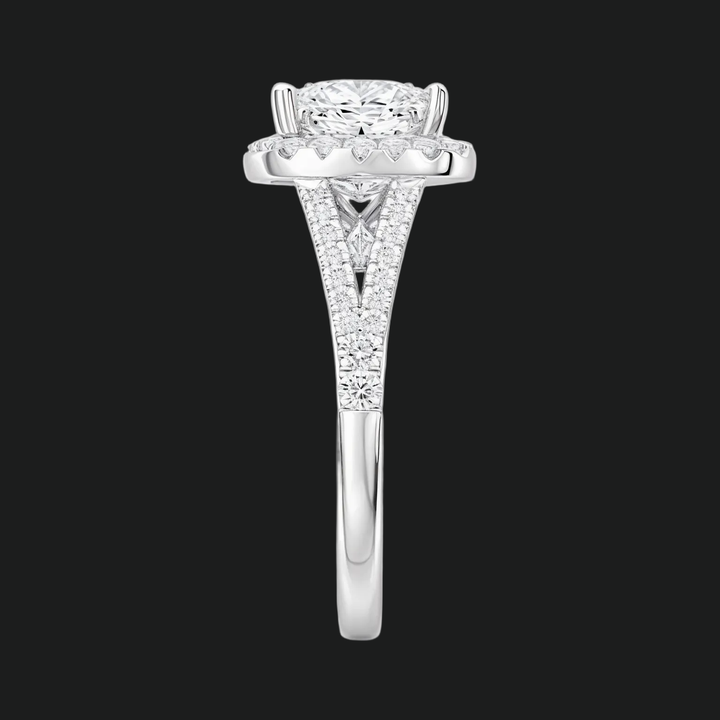 Prinses gesneden halo split schacht verlovingsring met diamantaccenten