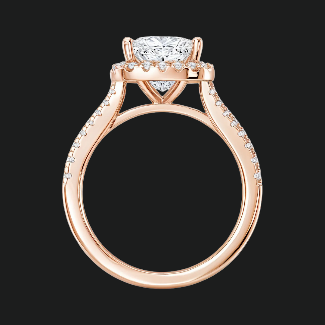 Prinses gesneden halo split schacht verlovingsring met diamantaccenten