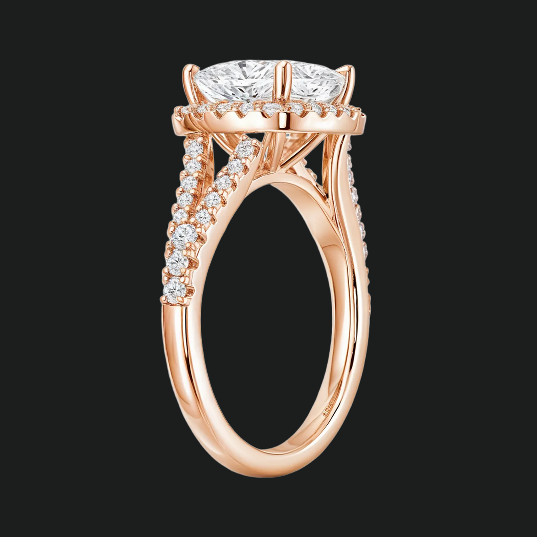 Prinses gesneden halo split schacht verlovingsring met diamantaccenten