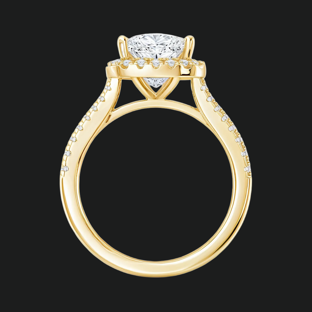 Prinses gesneden halo split schacht verlovingsring met diamantaccenten