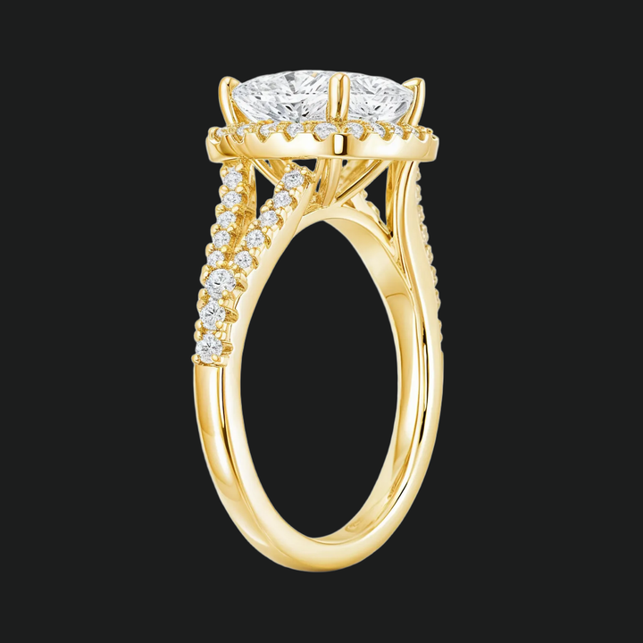 Prinses gesneden halo split schacht verlovingsring met diamantaccenten