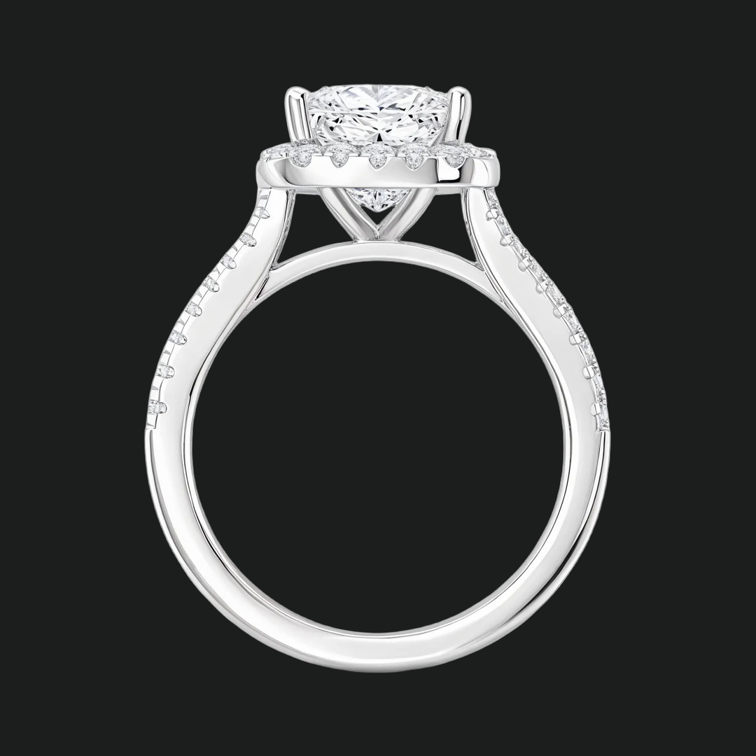 Prinses gesneden halo split schacht verlovingsring met diamantaccenten