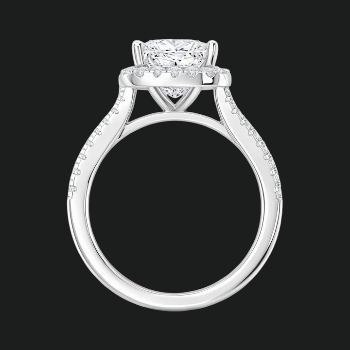 Prinses gesneden halo split schacht verlovingsring met diamantaccenten