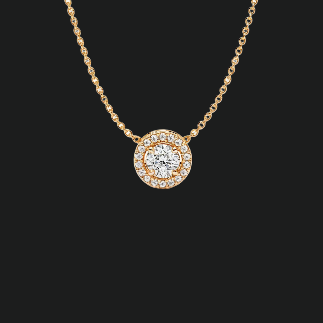 Round Diamond Halo Pendant Necklace - 9kt White Gold with Lab-Grown Diamond