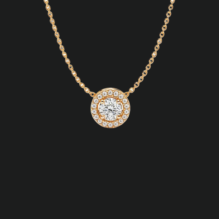 Runde Diamond Halo Anhänger Halskette - 9KT Weißgold mit Laborgewachsen Diamond