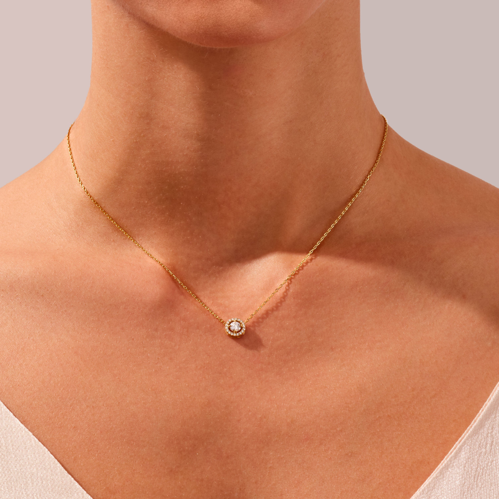 Round Diamond Halo Pendant Necklace