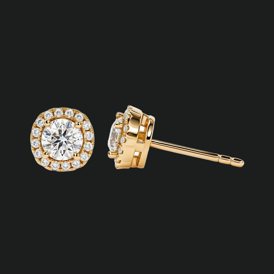 Ronde Halo Diamond Stud -oorbellen - 9kt witgoud met lab gekweekte diamant