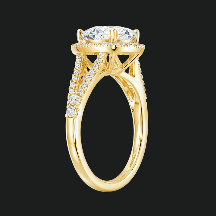 Split Shank Halo Round Diamond Akzente Verlobungsring