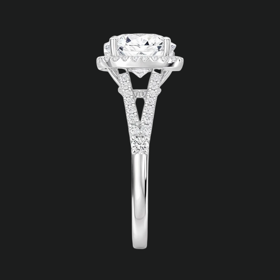 Split Shank Halo Round Diamond Akzente Verlobungsring