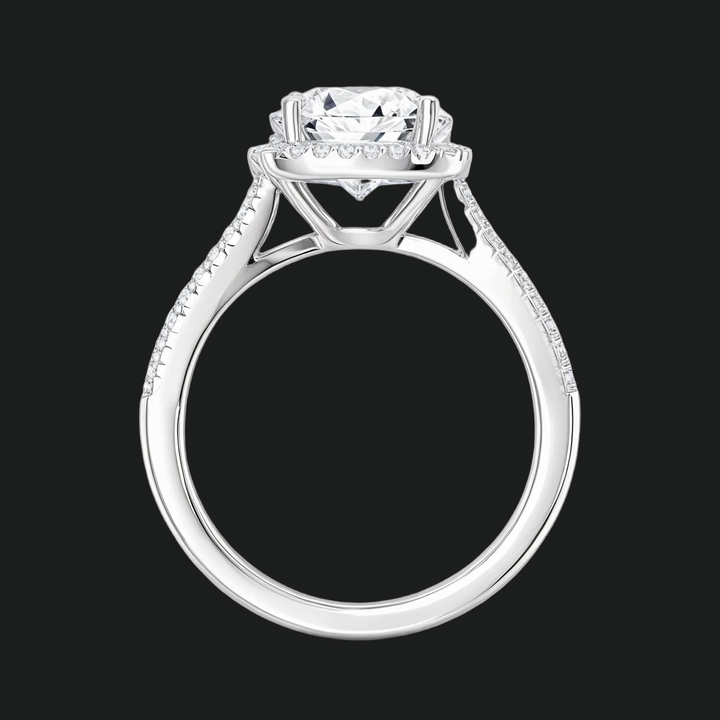 Split Shank Halo Round Diamond Akzente Verlobungsring