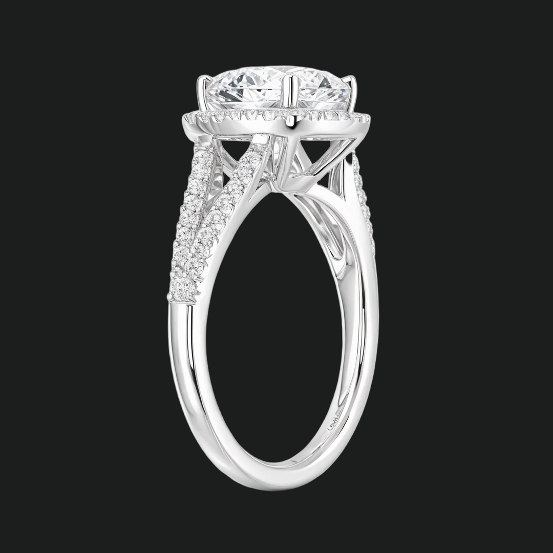 Split Shank Halo Round Diamond Akzente Verlobungsring