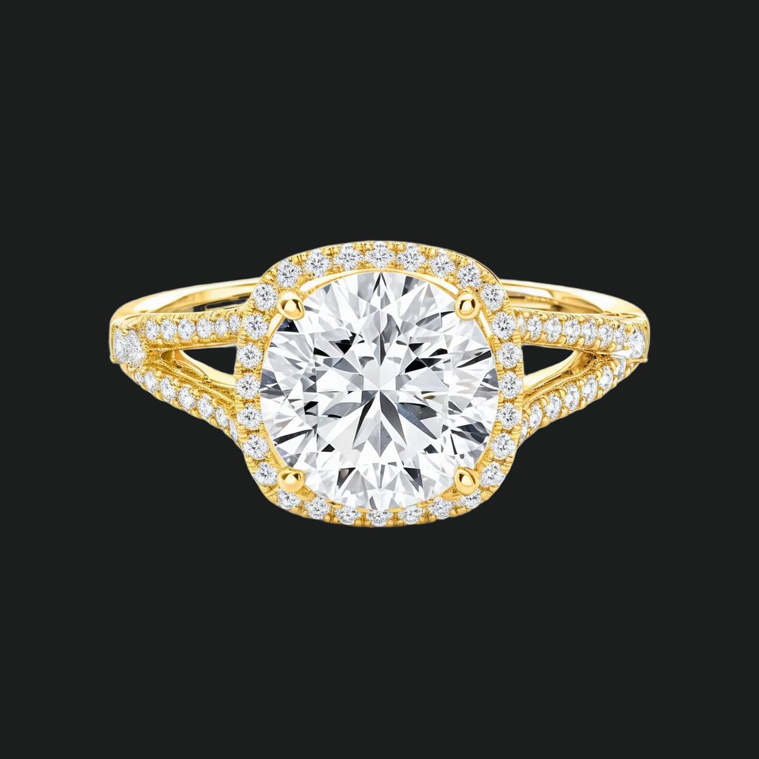 Split Shank Halo Round Diamond Akzente Verlobungsring