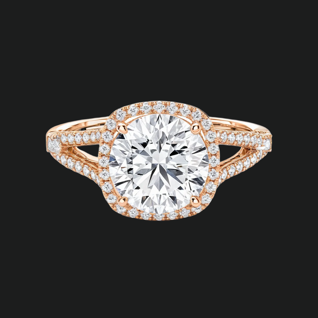 Split Shank Halo Round Diamond Akzente Verlobungsring