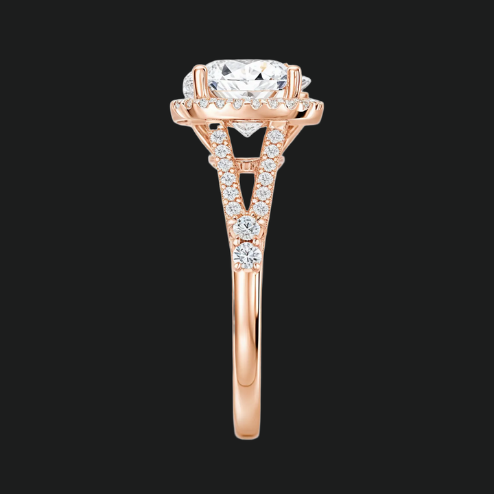 Split Shank Halo Round Diamond Akzente Verlobungsring