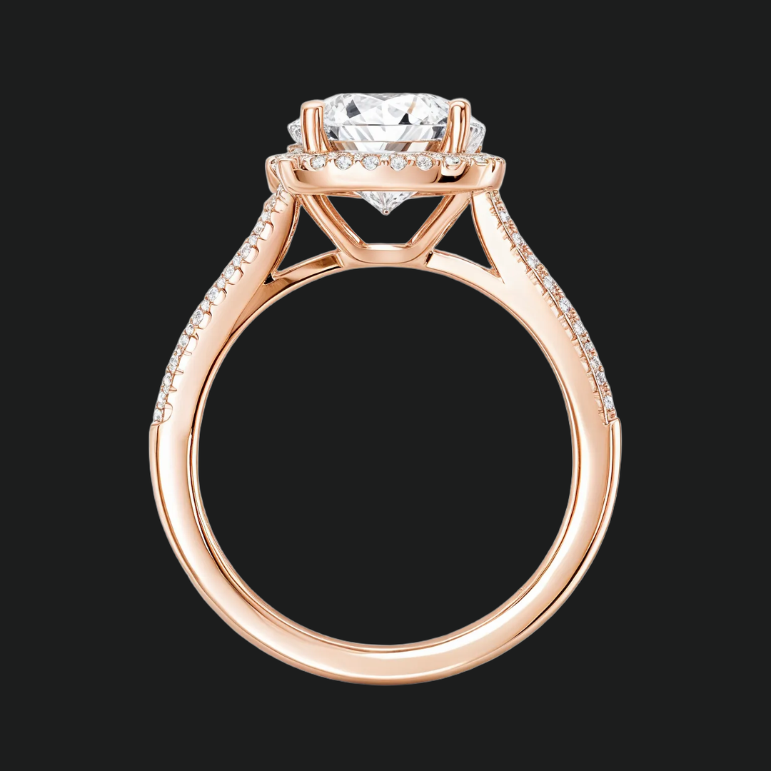 Split Shank Halo Round Diamond Akzente Verlobungsring