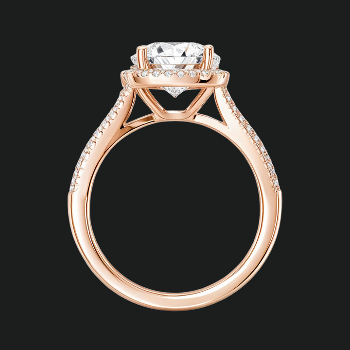 Split Shank Halo Round Diamond Akzente Verlobungsring