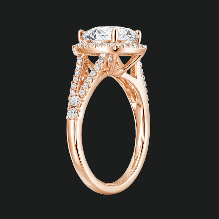 Split Shank Halo Round Diamond Akzente Verlobungsring