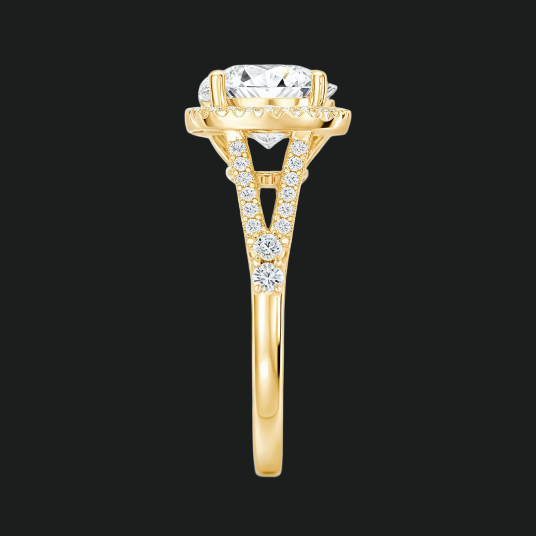 Split Shank Halo Round Diamond Akzente Verlobungsring