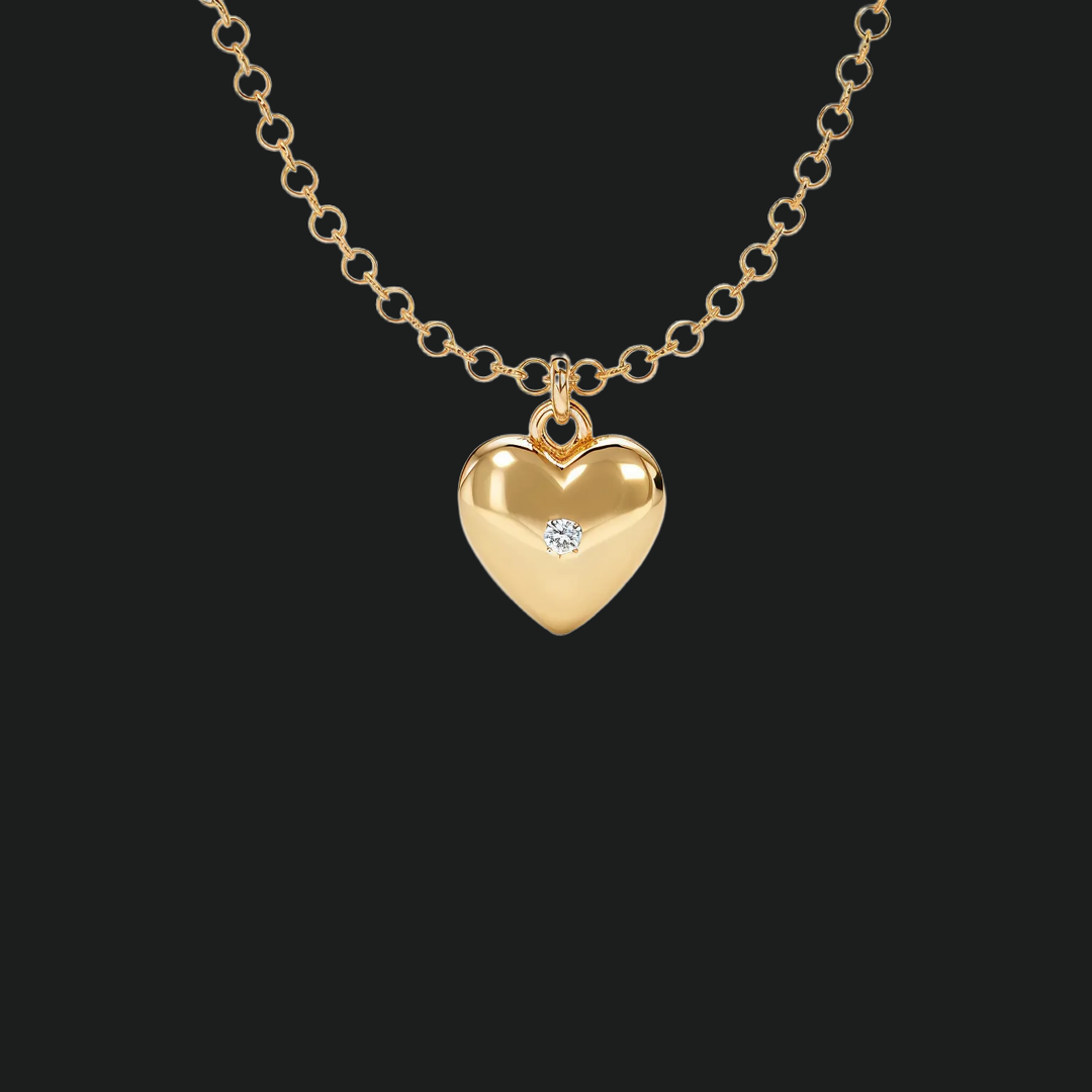 Heart Pendant Necklace with Round Diamond - 9kt White Gold with Lab-Grown Diamond