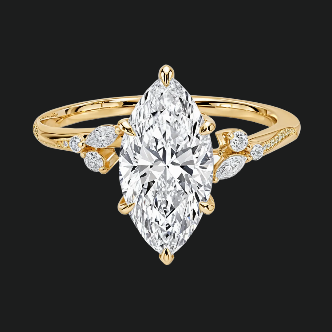 Marquise Cut Floral Diamond Accents Engagement Ring in 9kt White Gold