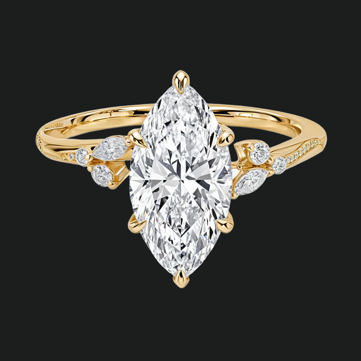 Marquise Cut Floral Diamond Accenten verlovingsring in 9kt witgoud