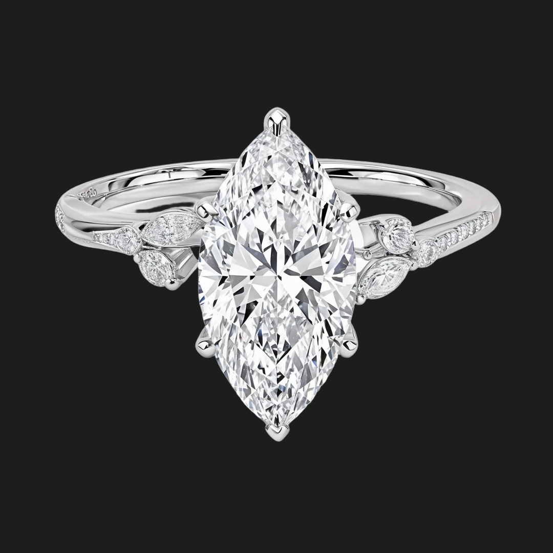 Marquise Cut Floral Diamond Accenten verlovingsring