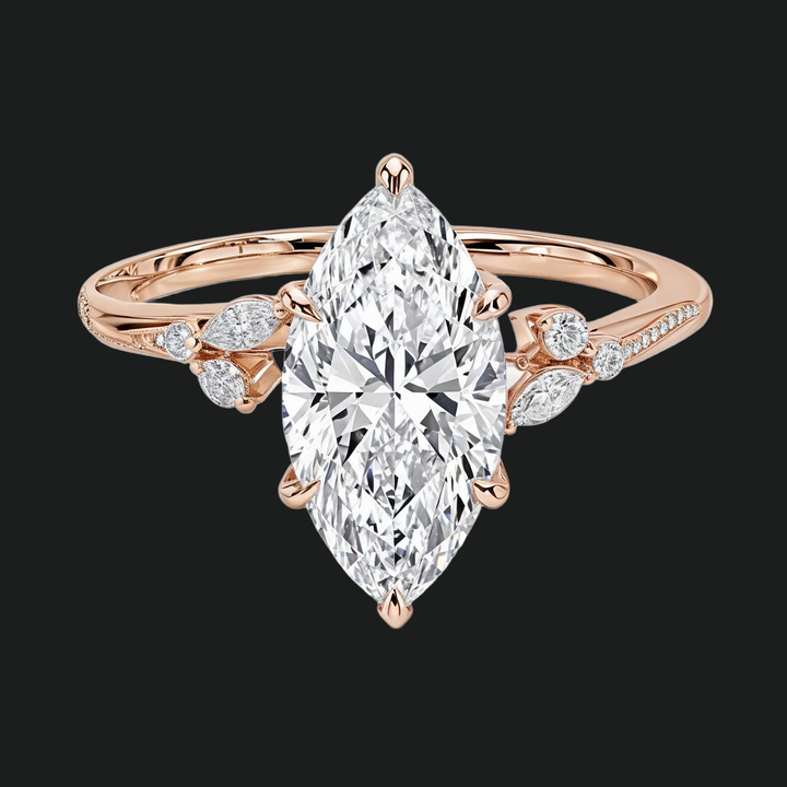 Marquise Cut Floral Diamond Accenten verlovingsring