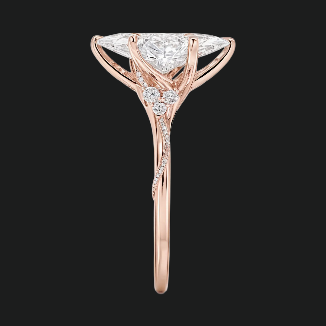 Marquise Cut Floral Diamond Accenten verlovingsring