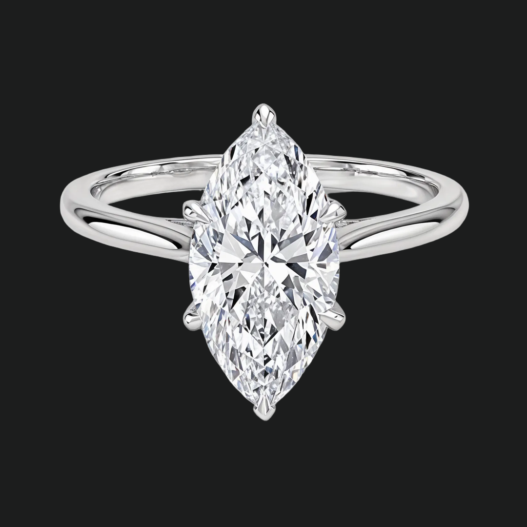 Marquise sneden verborgen halo -verlovingsring met diamantaccenten