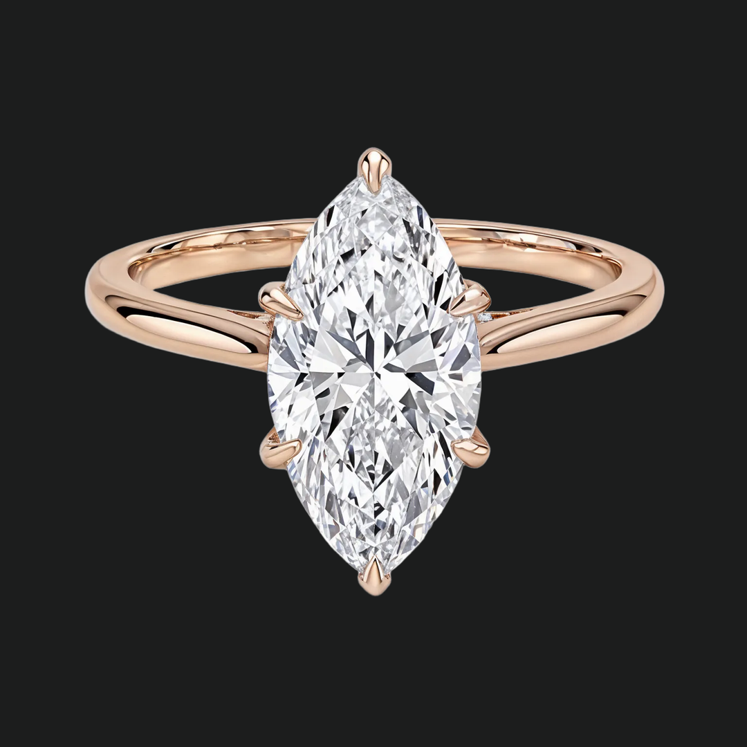 Marquise sneden verborgen halo -verlovingsring met diamantaccenten