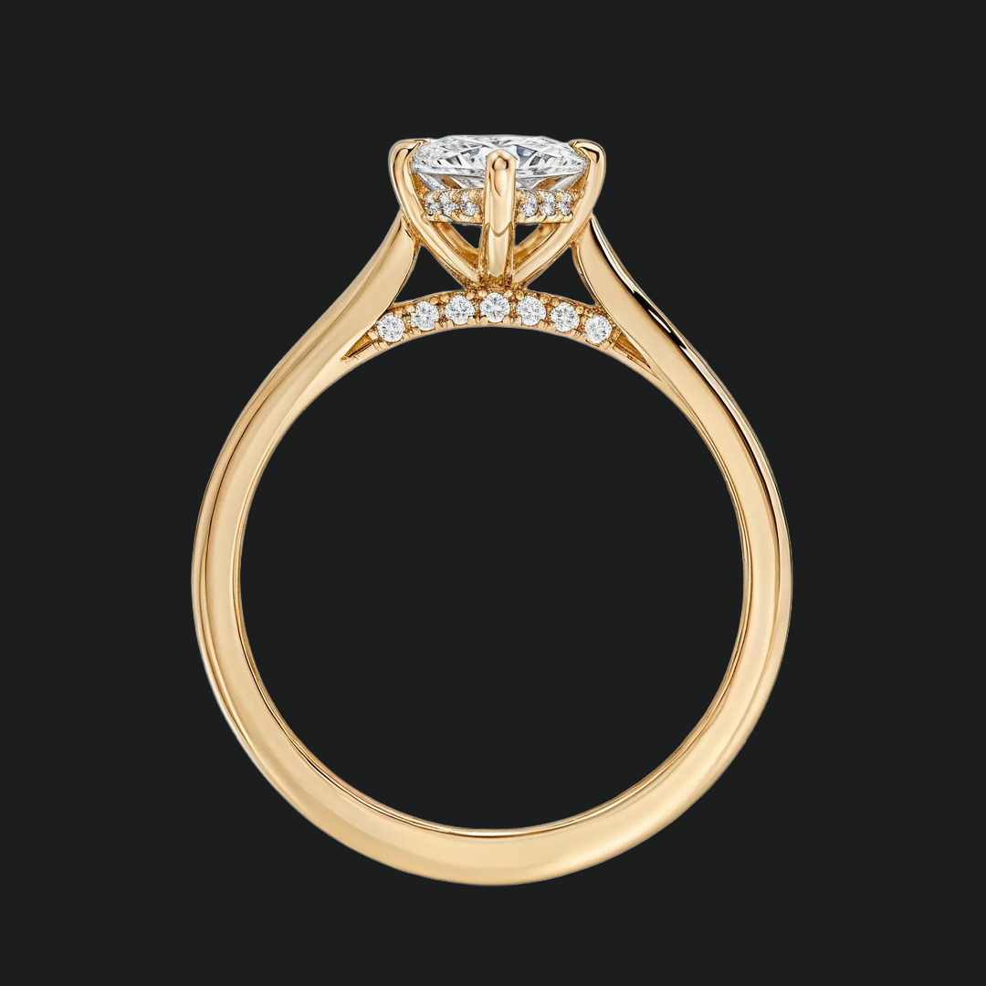 Marquise sneden verborgen halo -verlovingsring met diamantaccenten