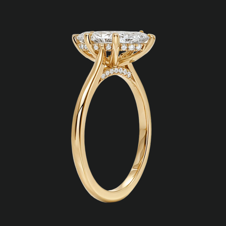 Marquise sneden verborgen halo -verlovingsring met diamantaccenten