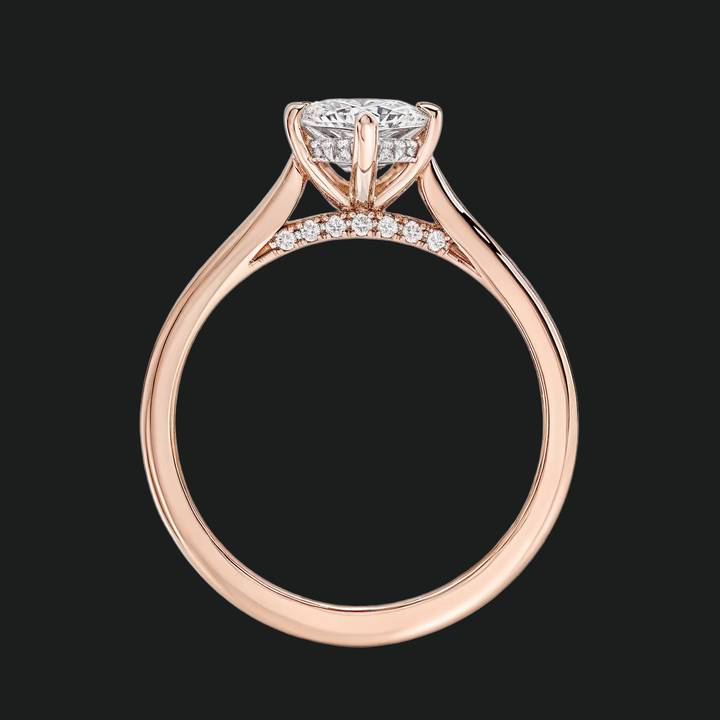 Marquise sneden verborgen halo -verlovingsring met diamantaccenten