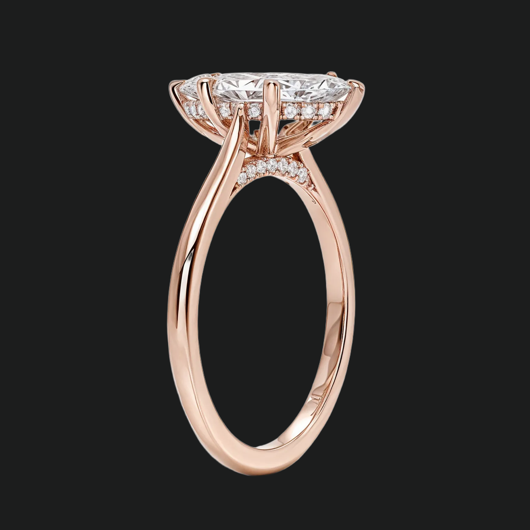 Marquise sneden verborgen halo -verlovingsring met diamantaccenten